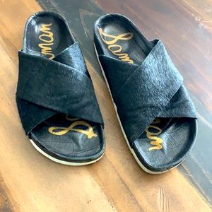 Sam Edelman black cowhide slides